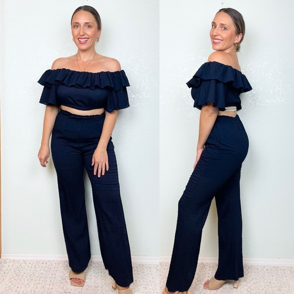 Navy Pants & Crop Top Set Medium - Picture 1 of 1